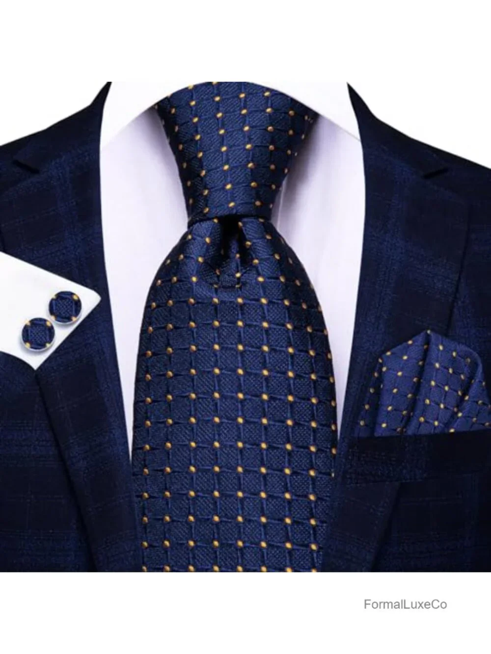 Extra Long Silk Paisley Necktie Set with Pocket Square & Cufflinks for Big and